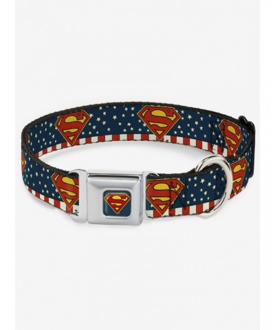 DC Comics Justice League Superman Shield Americana Seatbelt Buckle Dog Collar $11.45 Pet Collars