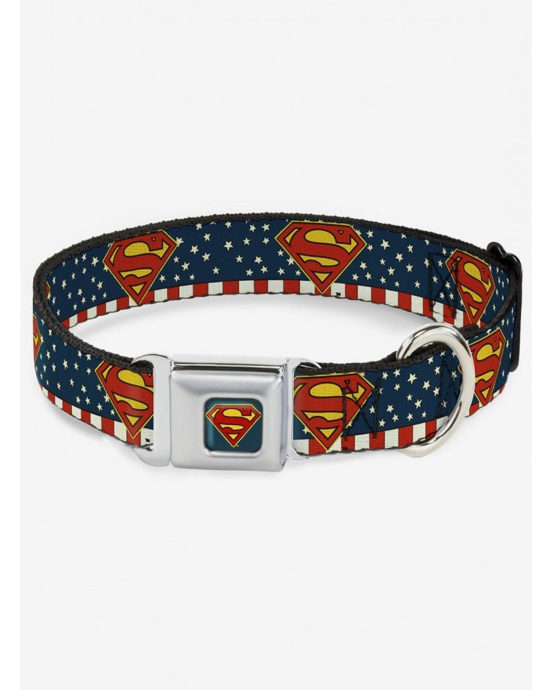 DC Comics Justice League Superman Shield Americana Seatbelt Buckle Dog Collar $11.45 Pet Collars