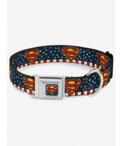 DC Comics Justice League Superman Shield Americana Seatbelt Buckle Dog Collar $11.45 Pet Collars