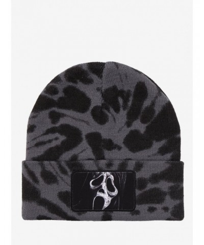 Scream Ghost Face Patch Grey Tie-Dye Beanie $6.22 Beanies