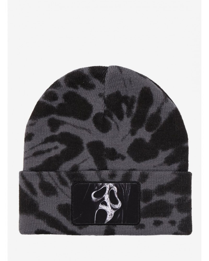 Scream Ghost Face Patch Grey Tie-Dye Beanie $6.22 Beanies