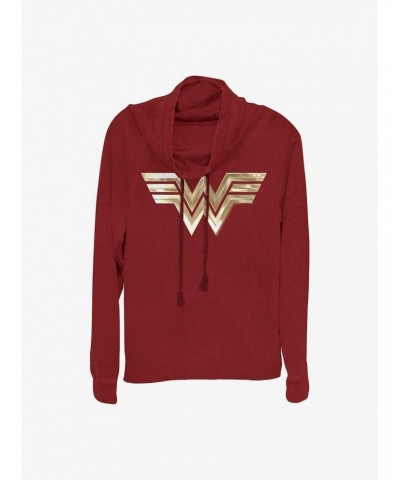 DC Comics Wonder Woman Metallic Logo Girls Cowl Neck Long Sleeve Top $15.09 Tops