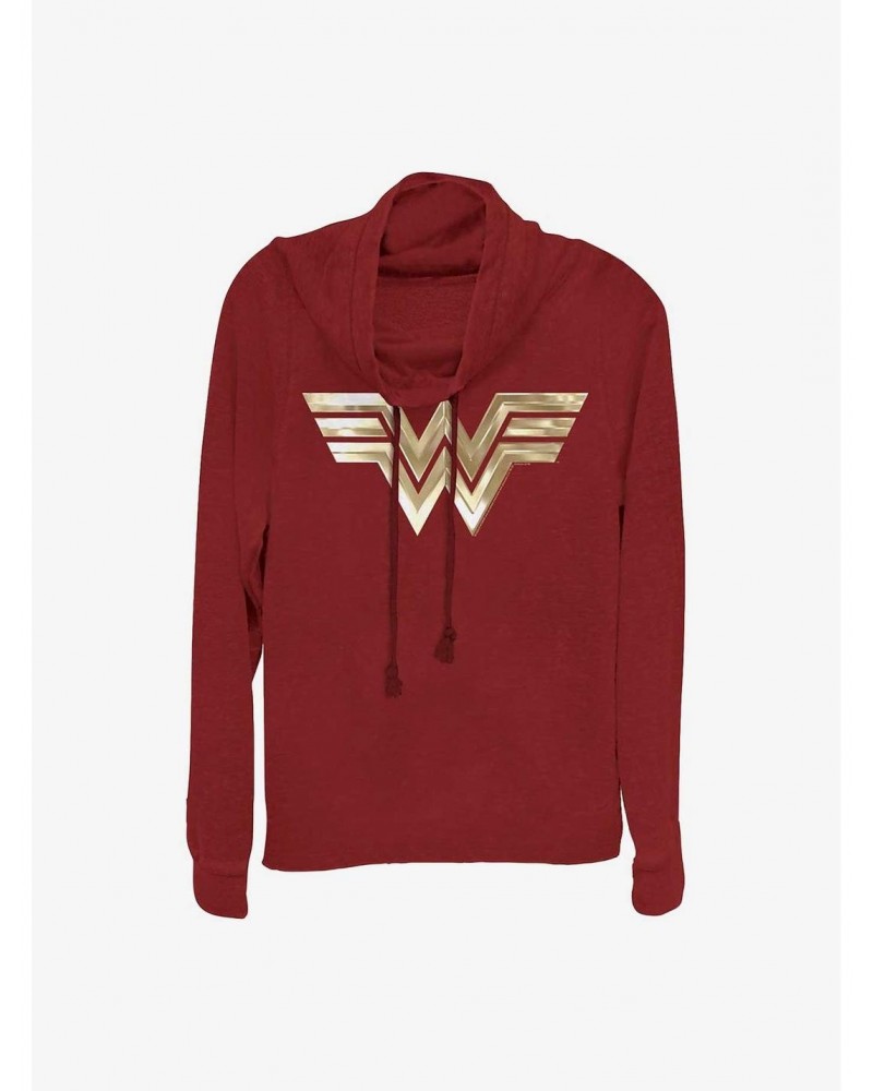 DC Comics Wonder Woman Metallic Logo Girls Cowl Neck Long Sleeve Top $15.09 Tops