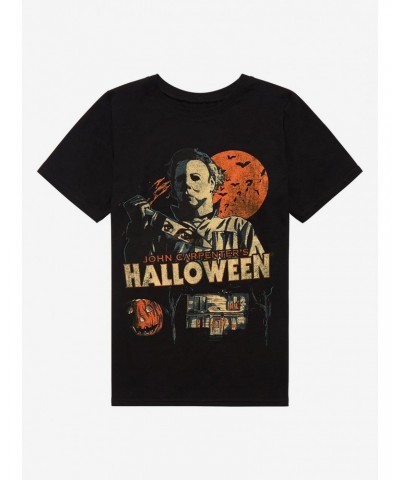 Halloween Vintage Poster Boyfriend Fit Girls T-Shirt $9.46 T-Shirts