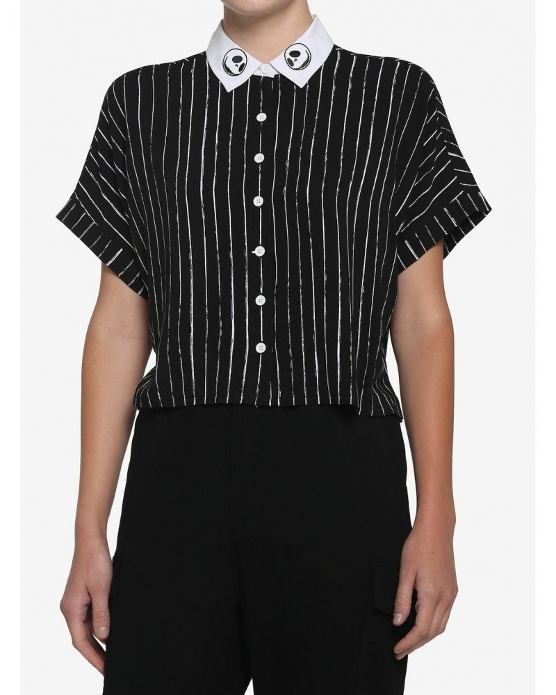 The Nightmare Before Christmas Jack Pinstripe Girls Woven Button-Up $5.39 Button-Up