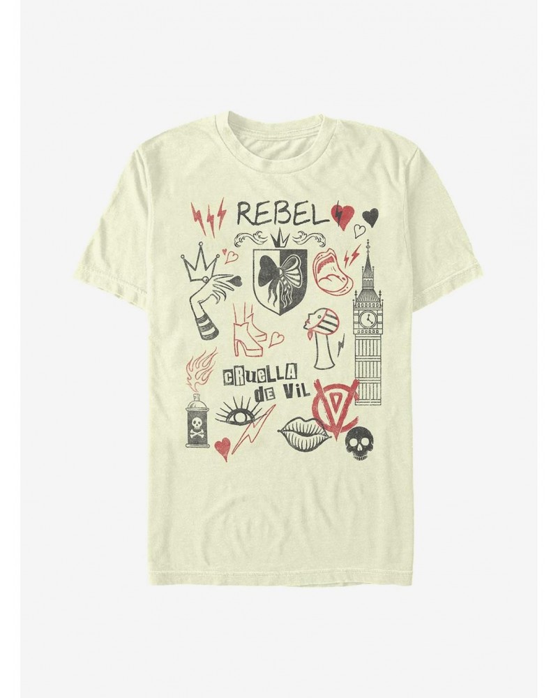 Disney Cruella Rebel Queen Doodles T-Shirt $11.23 T-Shirts