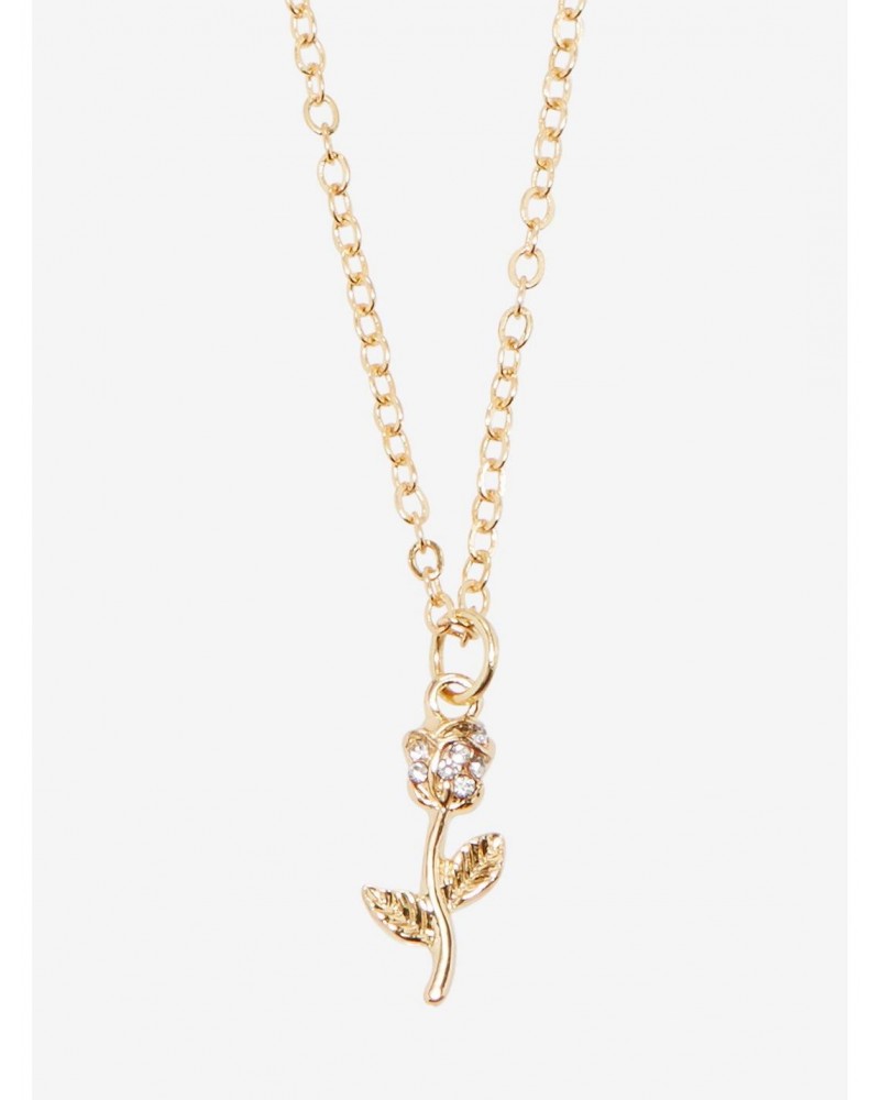 Disney Beauty And The Beast Gold Rose Necklace $5.45 Necklaces