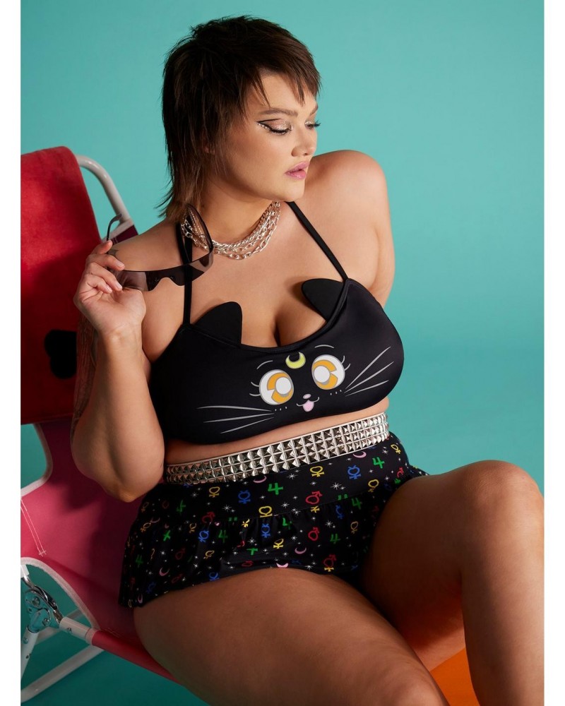 Sailor Moon Luna Halter Swim Top Plus Size $12.28 Tops